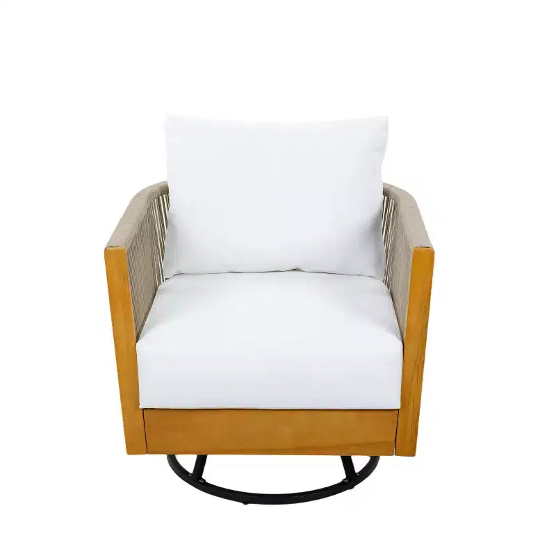 Christopher Knight Home Rahul, ensemble de 3 chaises de patio pivotantes modernes en acacia avec design en corde et table de bistrot
