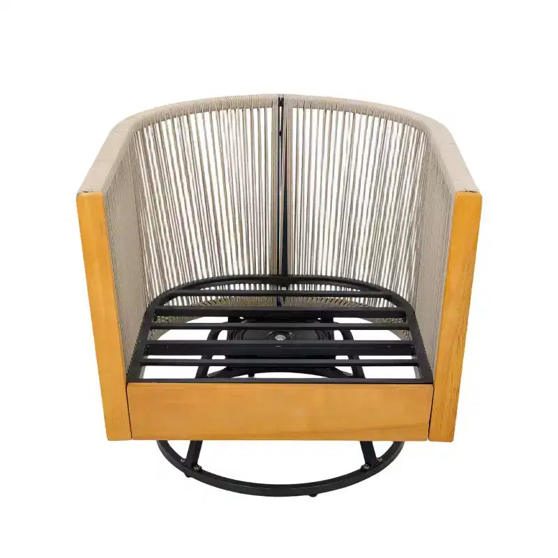 Christopher Knight Home Rahul, ensemble de 3 chaises de patio pivotantes modernes en acacia avec design en corde et table de bistrot