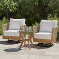 Christopher Knight Home Nguyen Modern 3 Piece Acacia Patio Swivel Chairs with Rope Design and Side Table Set