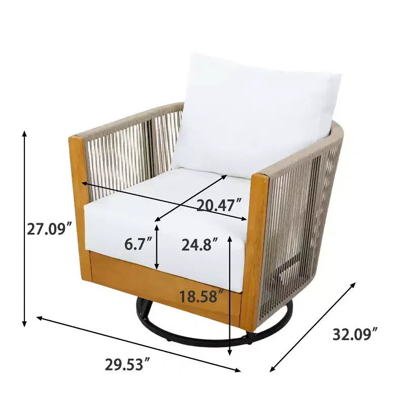 Christopher Knight Home Nguyen Ensemble de 3 chaises pivotantes de patio modernes en acacia avec design en corde et table d'appoint
