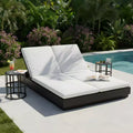 Christopher Knight Home Rizky Modern 3 Piece Acacia Patio Double Sunlounge with 5-Position Backrest and Table Set