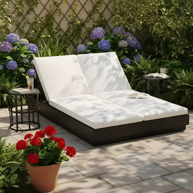 Christopher Knight Home Rizky Ensemble de patio moderne 3 pièces en acacia avec double chaise longue et table à dossier 5 positions