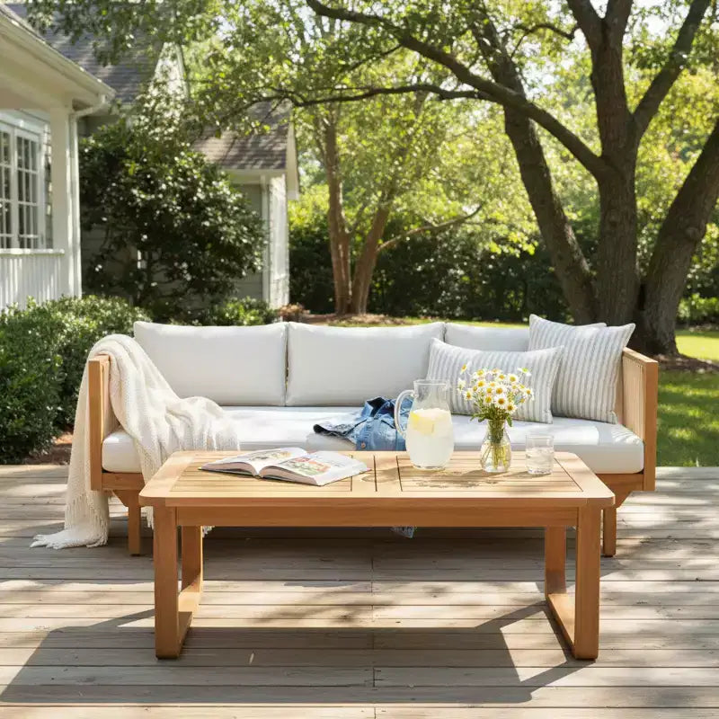 Christopher Knight Home Caleb Ensemble de 2 canapés 3 places en bois d'acacia moderne pour patio avec cordes, coussins et table basse