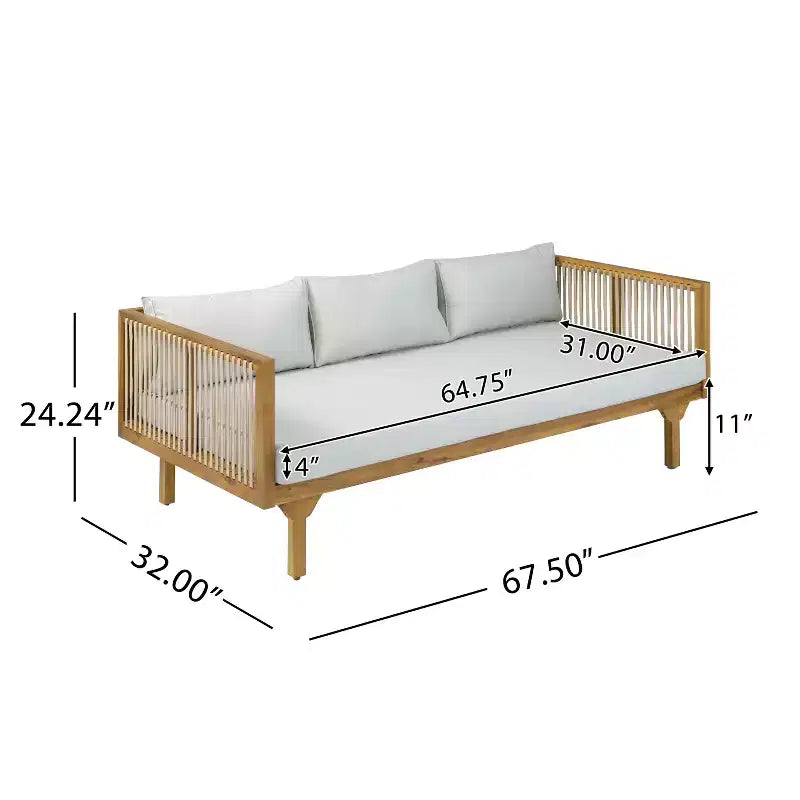Christopher Knight Home Caleb Ensemble de 2 canapés 3 places en bois d'acacia moderne pour patio avec cordes, coussins et table basse