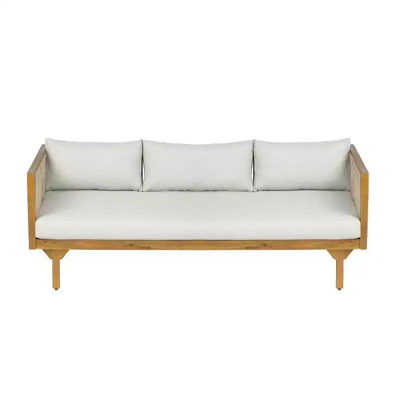 Christopher Knight Home Caleb Ensemble de 2 canapés 3 places en bois d'acacia moderne pour patio avec cordes, coussins et table basse