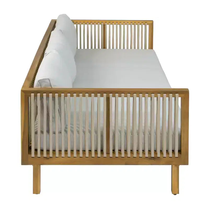 Christopher Knight Home Caleb Ensemble de 2 canapés 3 places en bois d'acacia moderne pour patio avec cordes, coussins et table basse