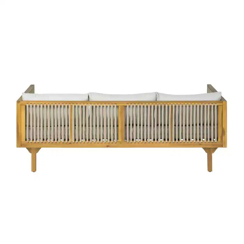 Christopher Knight Home Caleb Ensemble de 2 canapés 3 places en bois d'acacia moderne pour patio avec cordes, coussins et table basse