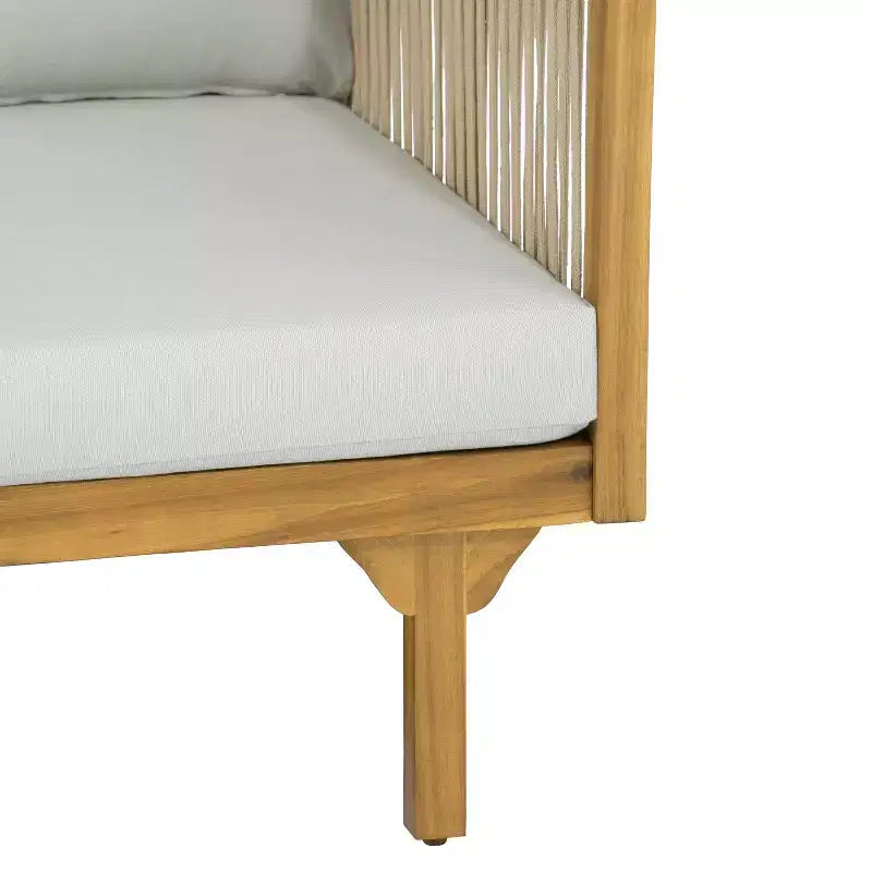 Christopher Knight Home Caleb Ensemble de 2 canapés 3 places en bois d'acacia moderne pour patio avec cordes, coussins et table basse