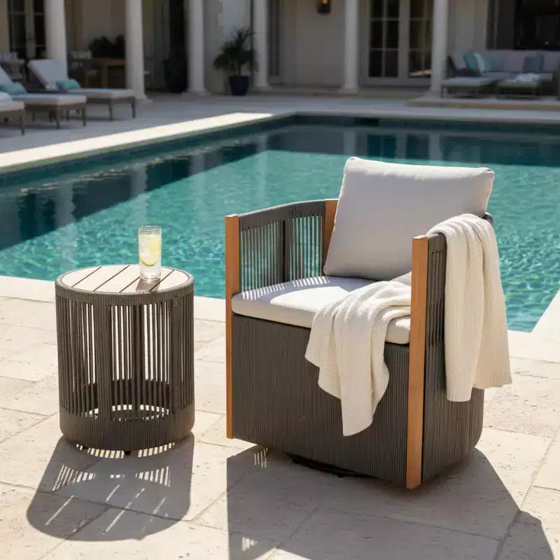 Ensemble de conversation d'extérieur pivotant ModernLuxe 2 ou 3 pièces, chaises pivotantes en rotin et bois d'acacia, ensemble de meubles de patio pour petits espaces