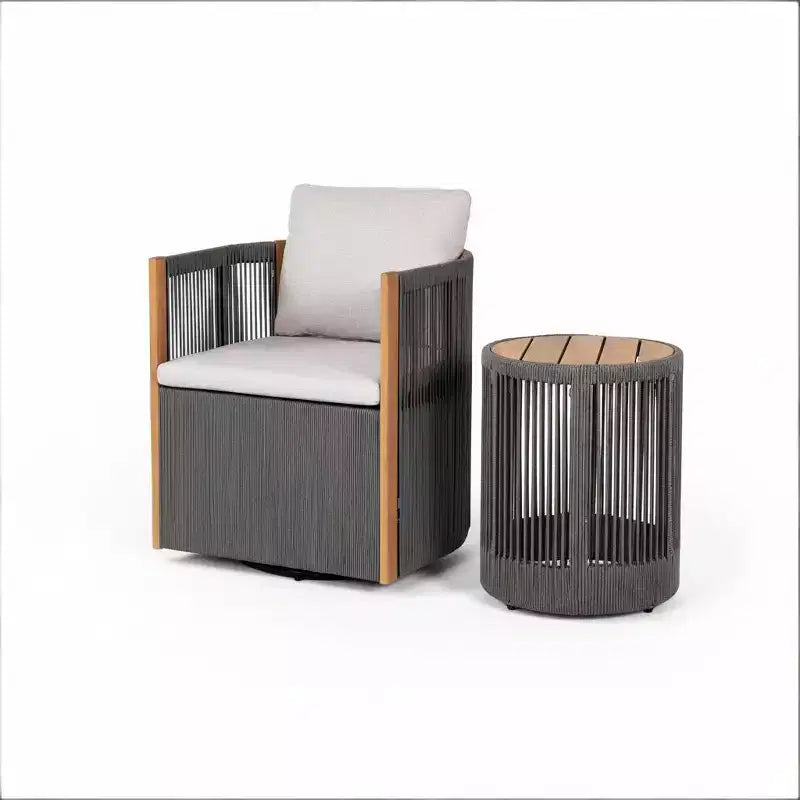 Ensemble de conversation d'extérieur pivotant ModernLuxe 2 ou 3 pièces, chaises pivotantes en rotin et bois d'acacia, ensemble de meubles de patio pour petits espaces