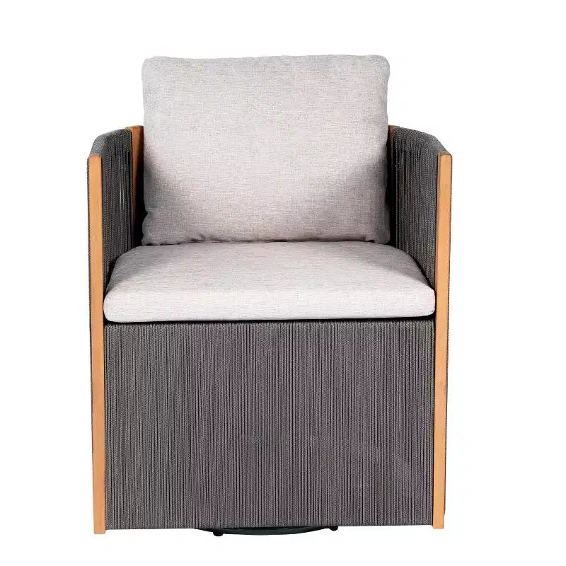 Ensemble de conversation d'extérieur pivotant ModernLuxe 2 ou 3 pièces, chaises pivotantes en rotin et bois d'acacia, ensemble de meubles de patio pour petits espaces