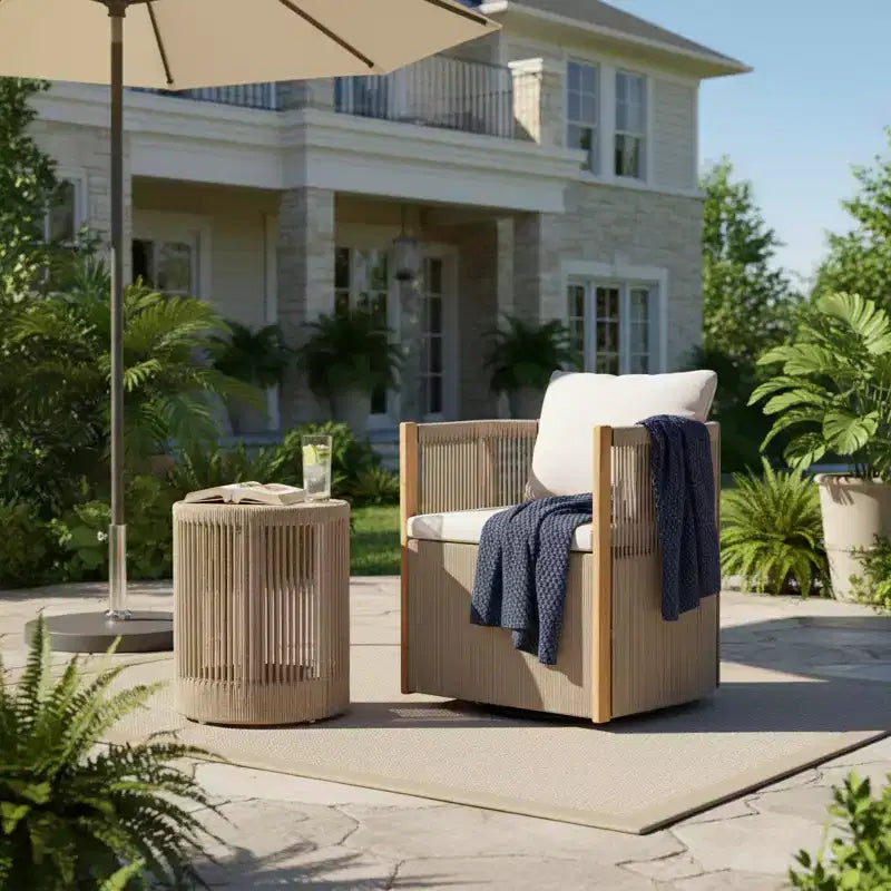 Ensemble de conversation d'extérieur pivotant ModernLuxe 2 ou 3 pièces, chaises pivotantes en rotin et bois d'acacia, ensemble de meubles de patio pour petits espaces