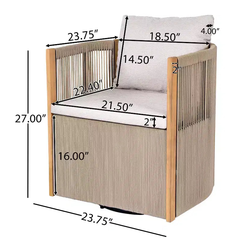 Ensemble de conversation d'extérieur pivotant ModernLuxe 2 ou 3 pièces, chaises pivotantes en rotin et bois d'acacia, ensemble de meubles de patio pour petits espaces