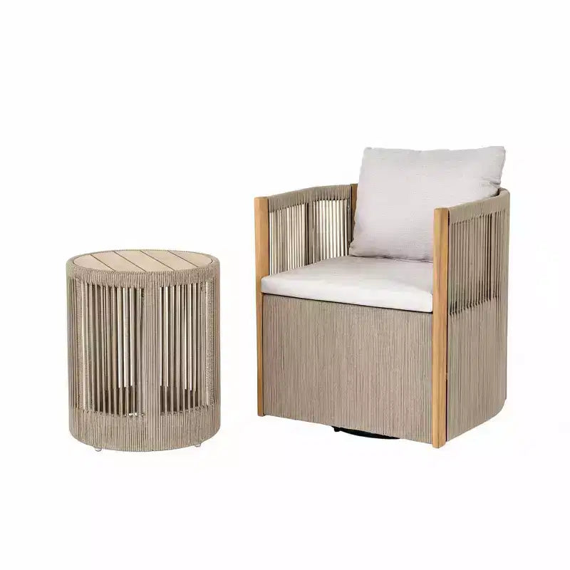 Ensemble de conversation d'extérieur pivotant ModernLuxe 2 ou 3 pièces, chaises pivotantes en rotin et bois d'acacia, ensemble de meubles de patio pour petits espaces