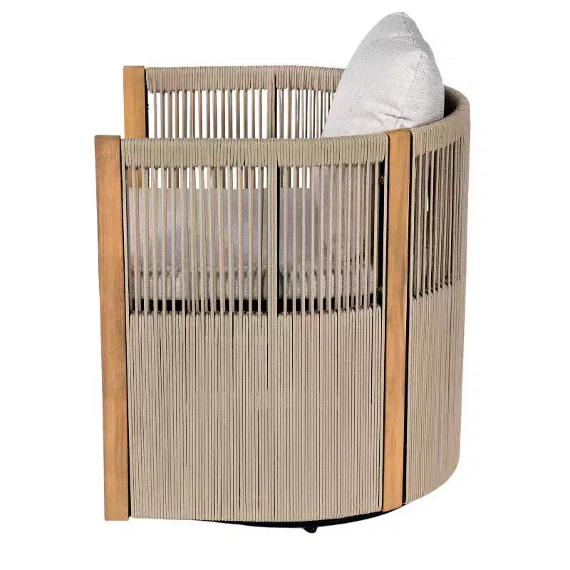 Ensemble de conversation d'extérieur pivotant ModernLuxe 2 ou 3 pièces, chaises pivotantes en rotin et bois d'acacia, ensemble de meubles de patio pour petits espaces