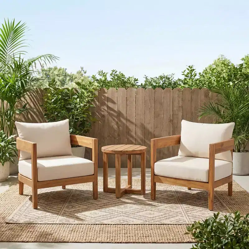 Christopher Knight Home Orin Ensemble de conversation de patio rustique 3 pièces en bois d'acacia avec coussins épais