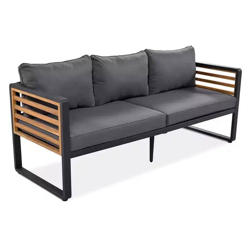 GDFStudio Vera Ensemble de conversation 4 pièces moderne en métal et bois d'acacia avec table basse et coussins pour patio