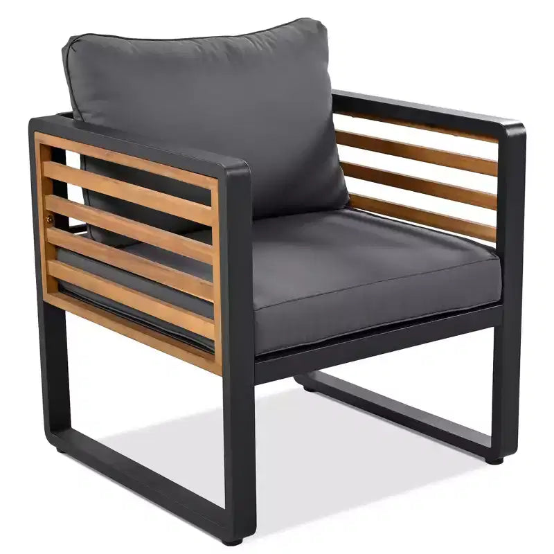 GDFStudio Vera Ensemble de conversation 4 pièces moderne en métal et bois d'acacia avec table basse et coussins pour patio