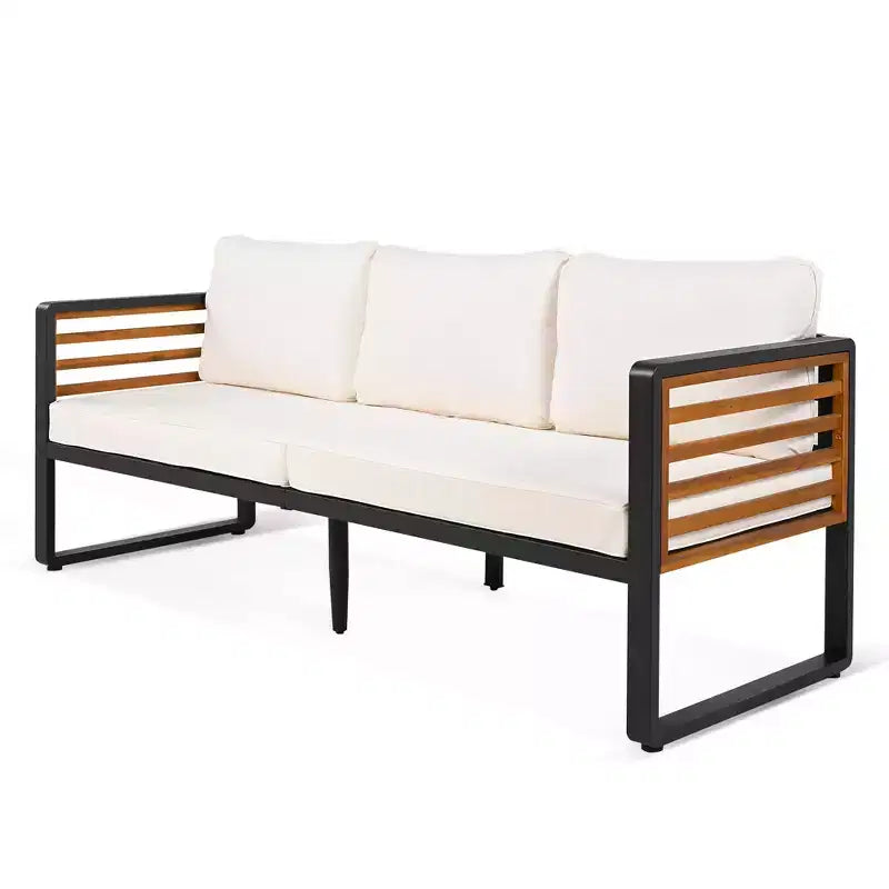 GDFStudio Vera Ensemble de conversation 4 pièces moderne en métal et bois d'acacia avec table basse et coussins pour patio