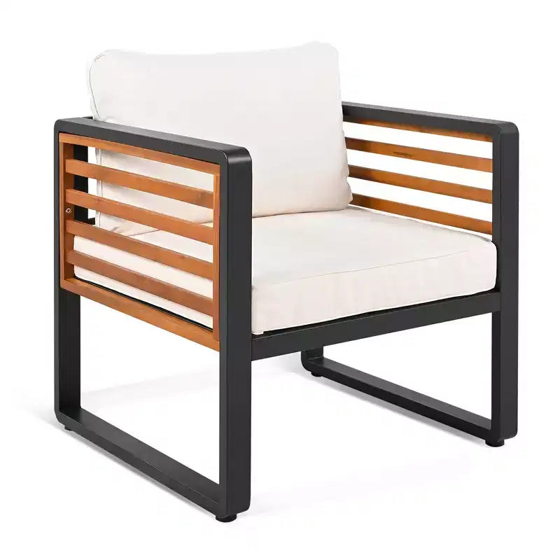 GDFStudio Vera Ensemble de conversation 4 pièces moderne en métal et bois d'acacia avec table basse et coussins pour patio