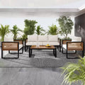 GDFStudio Vera Patio Modern Metal and Acacia Wood 4-Piece Conversation Sofa Set with Coffee Table and Cushions