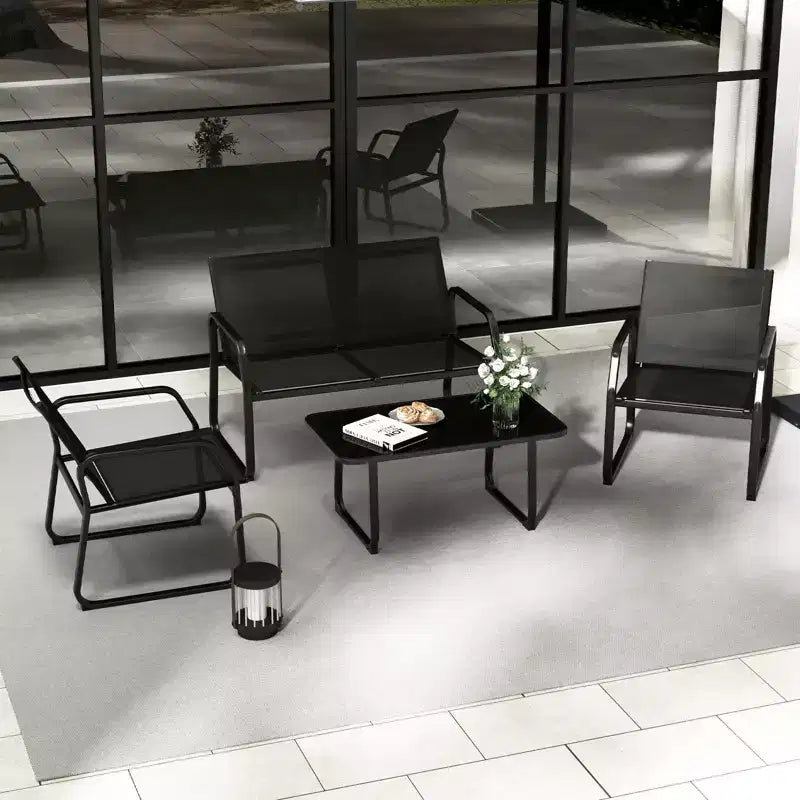 Ensemble de conversation de patio Costway 4 pièces avec siège en tissu respirant et plateau de table en verre trempé
