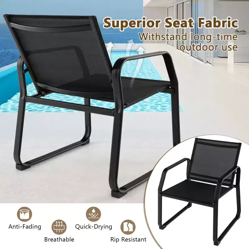 Ensemble de conversation de patio Costway 4 pièces avec siège en tissu respirant et plateau de table en verre trempé