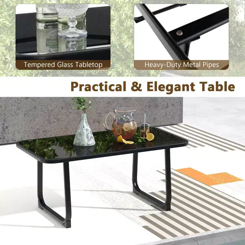 Ensemble de conversation de patio Costway 4 pièces avec siège en tissu respirant et plateau de table en verre trempé
