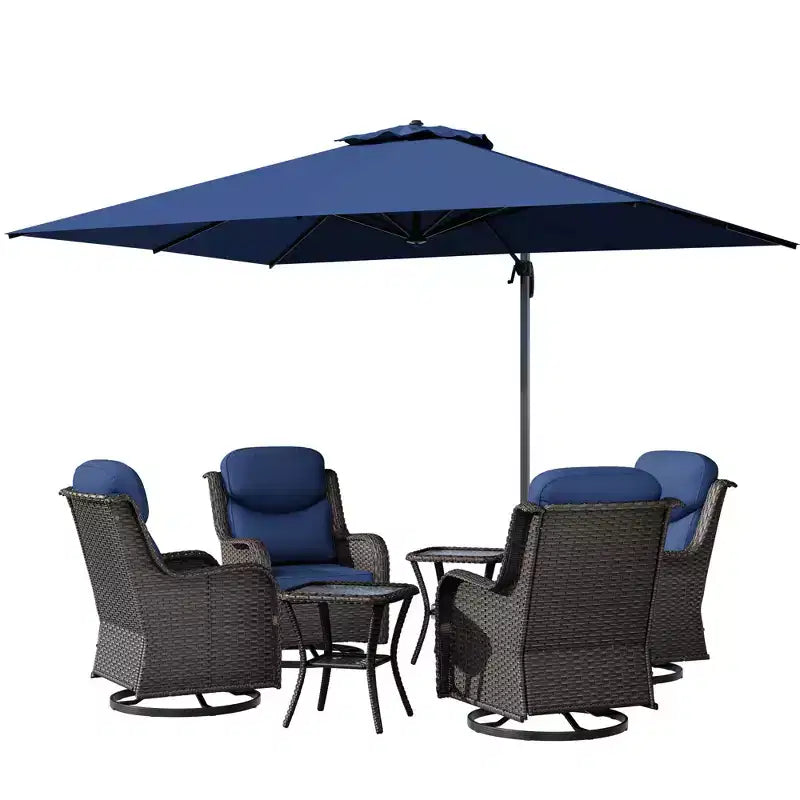Ensemble de chaises à bascule d'extérieur UPTIOT avec tables d'appoint et parasol de terrasse à double auvent de 4 mètres