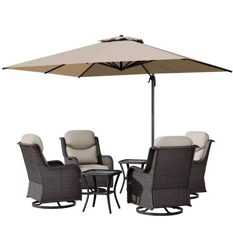 Ensemble de chaises à bascule d'extérieur UPTIOT avec tables d'appoint et parasol de terrasse à double auvent de 4 mètres