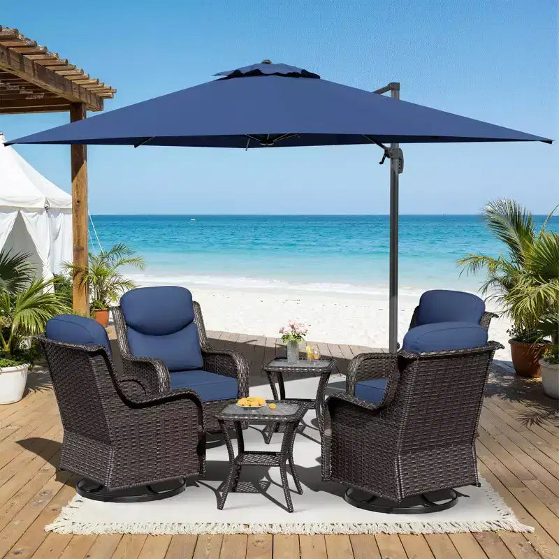 Ensemble de chaises à bascule d'extérieur UPTIOT avec tables d'appoint et parasol de terrasse à double auvent de 4 mètres