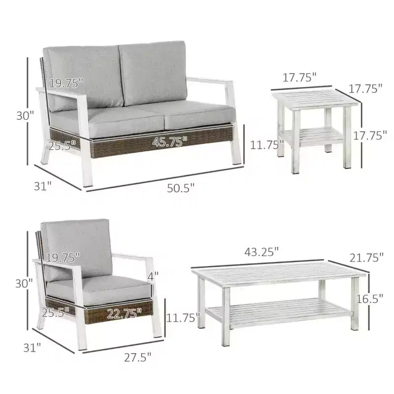 Ensemble de conversation d'extérieur GDFStudio Gerda 5 pièces en aluminium avec coussins, table basse et table d'appoint