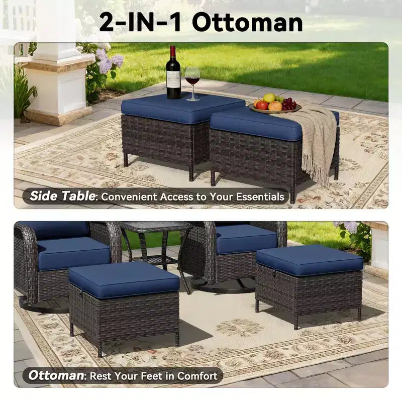 UPTIOT Ensemble de chaises berçantes d'extérieur avec pouf et table basse