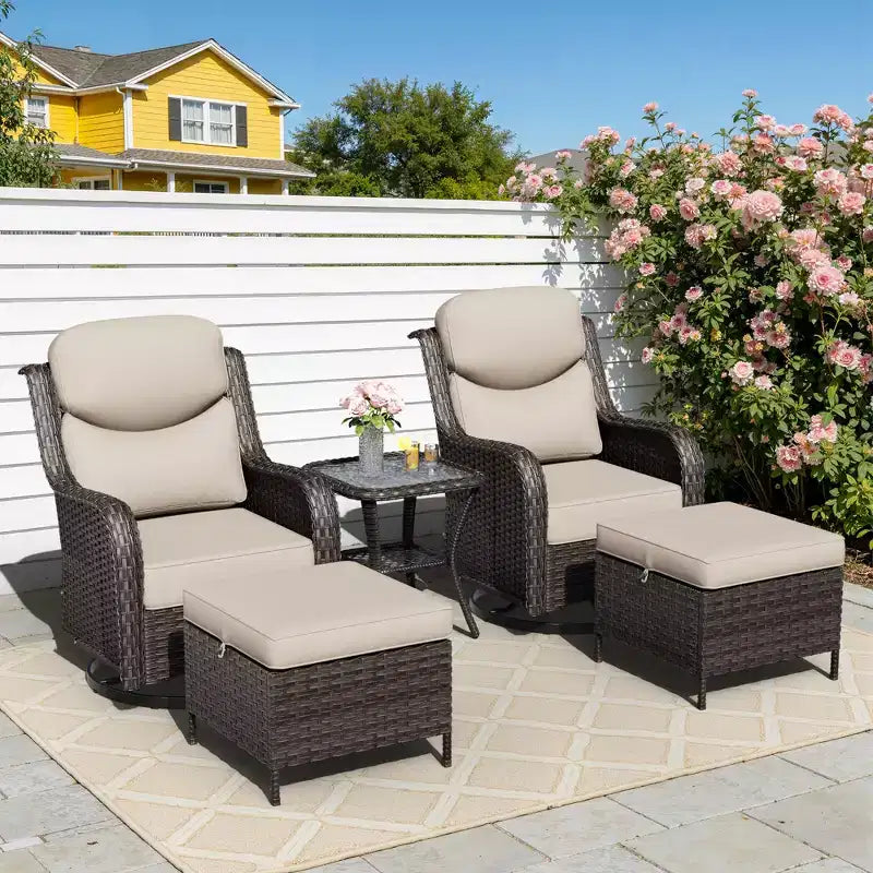 UPTIOT Ensemble de chaises berçantes d'extérieur avec pouf et table basse