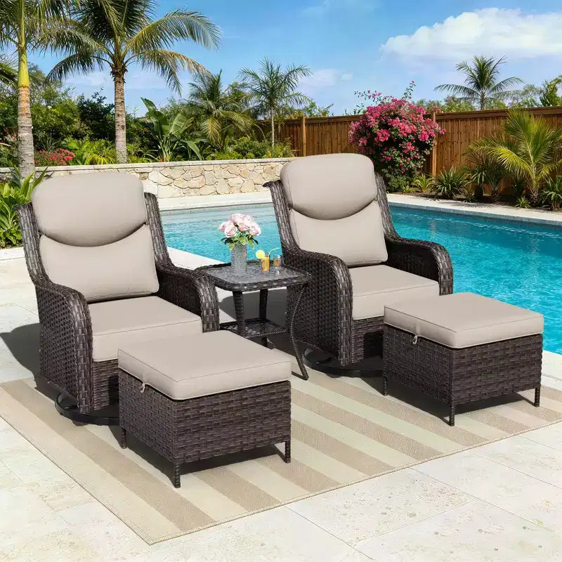 UPTIOT Ensemble de chaises berçantes d'extérieur avec pouf et table basse