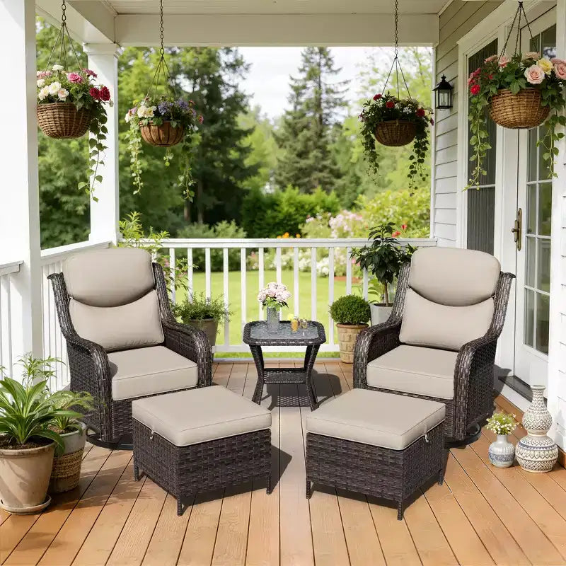 UPTIOT Ensemble de chaises berçantes d'extérieur avec pouf et table basse