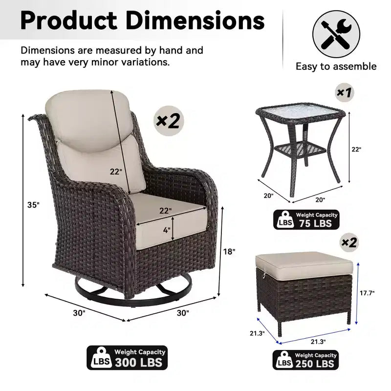 UPTIOT Ensemble de chaises berçantes d'extérieur avec pouf et table basse