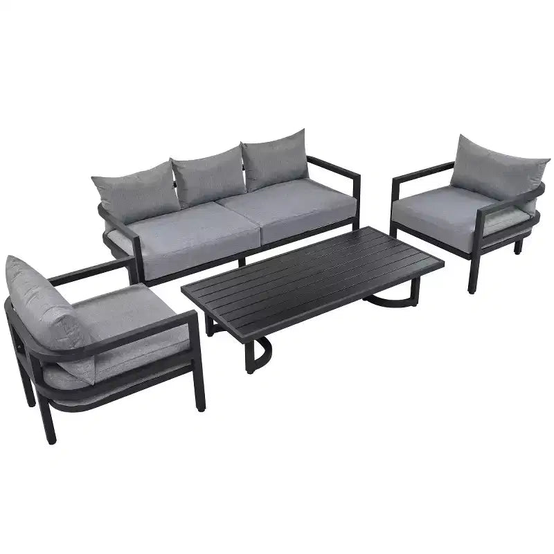 Ensemble de canapés de jardin 4 pièces en acier avec table basse, coussins imperméables, résistant à la rouille, pour arrière-cour, jardin et pelouse - Panipeachy