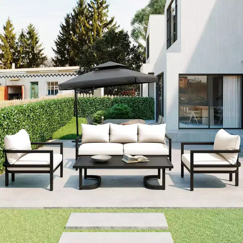 Ensemble de canapés de jardin 4 pièces en acier avec table basse, coussins imperméables, résistant à la rouille, pour arrière-cour, jardin et pelouse - Panipeachy