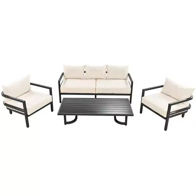 Ensemble de canapés de jardin 4 pièces en acier avec table basse, coussins imperméables, résistant à la rouille, pour arrière-cour, jardin et pelouse - Panipeachy