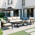 4-Piece Outdoor Steel Sofa Set with Coffee Table, Waterproof Cushions, Rust-Resistant Patio Seating for Backyard, Garden & Lawn-Panipeachy