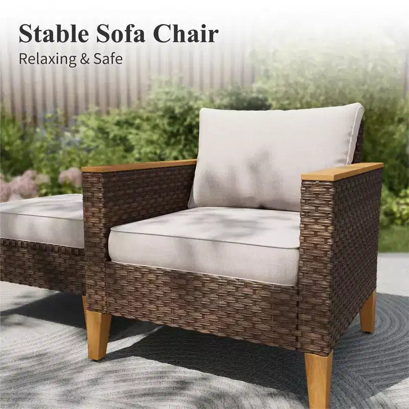 Captiva Designs Ensemble de conversation d'extérieur 11 pièces en rotin demi-lune incurvé avec pouf rembourré