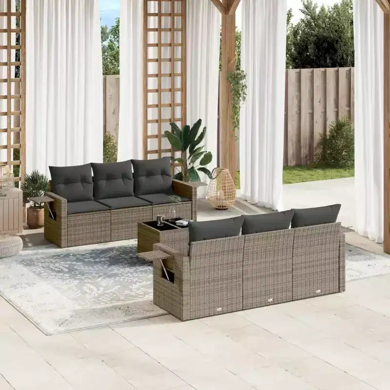 vidaXL Salon de jardin en rotin PE, acier poudré, tissu Grand