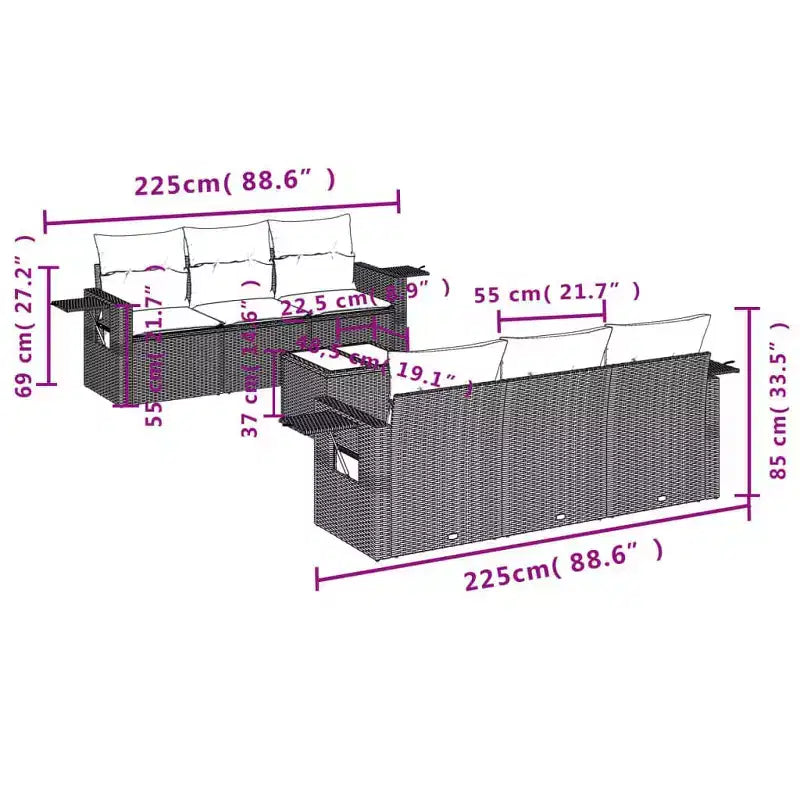 vidaXL Salon de jardin en rotin PE, acier poudré, tissu Grand