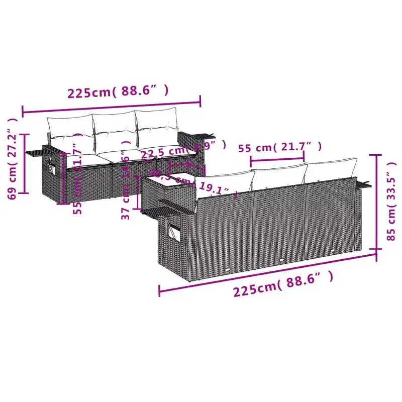 vidaXL Salon de jardin en rotin PE, acier poudré, tissu Grand