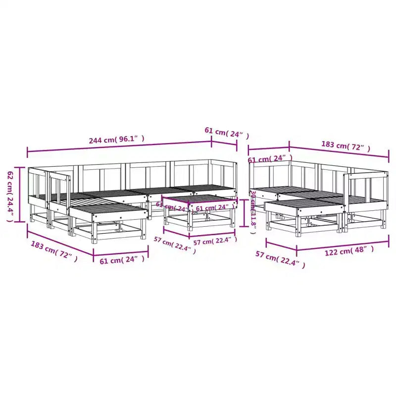 vidaXL Salon de jardin modulaire blanc en pin massif grand format