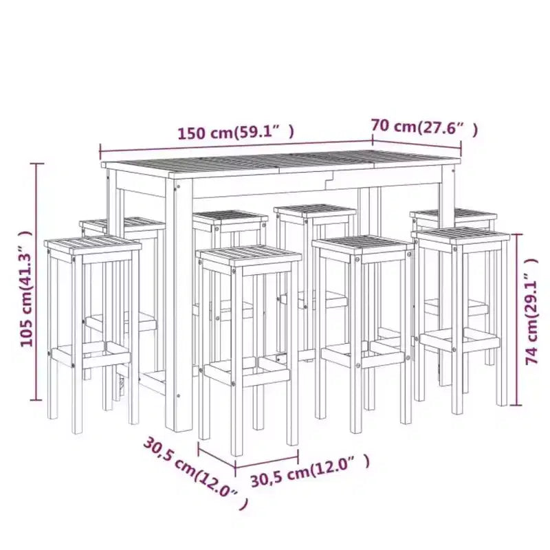 vidaXL Ensemble de bar de jardin Bois naturel Bois d'acacia massif avec une finition huilée