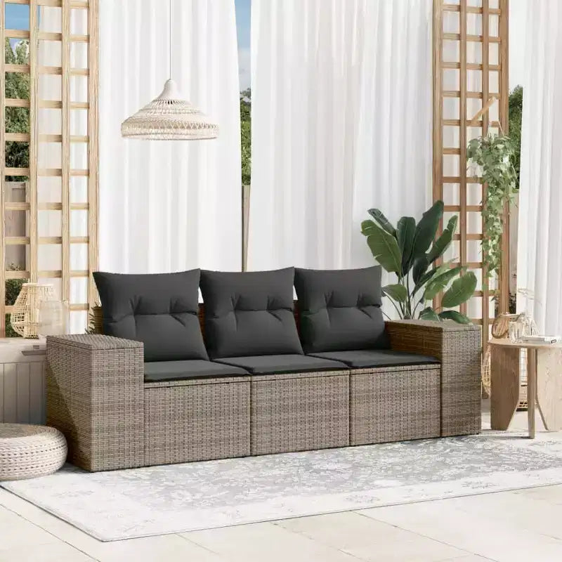 vidaXL Salon de jardin Gris Résine tressée, acier revêtu par poudre, polyester