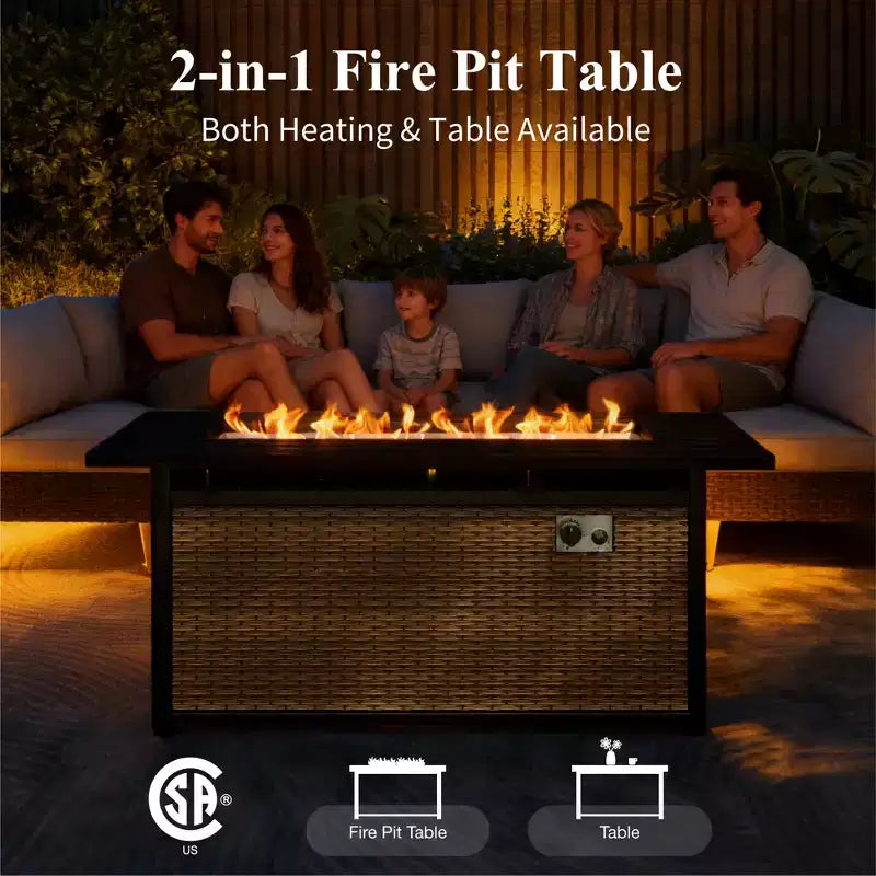 Captiva Designs Ensemble de conversation d'extérieur 9 pièces en osier/rotin, sectionnel demi-lune incurvé avec table brasero