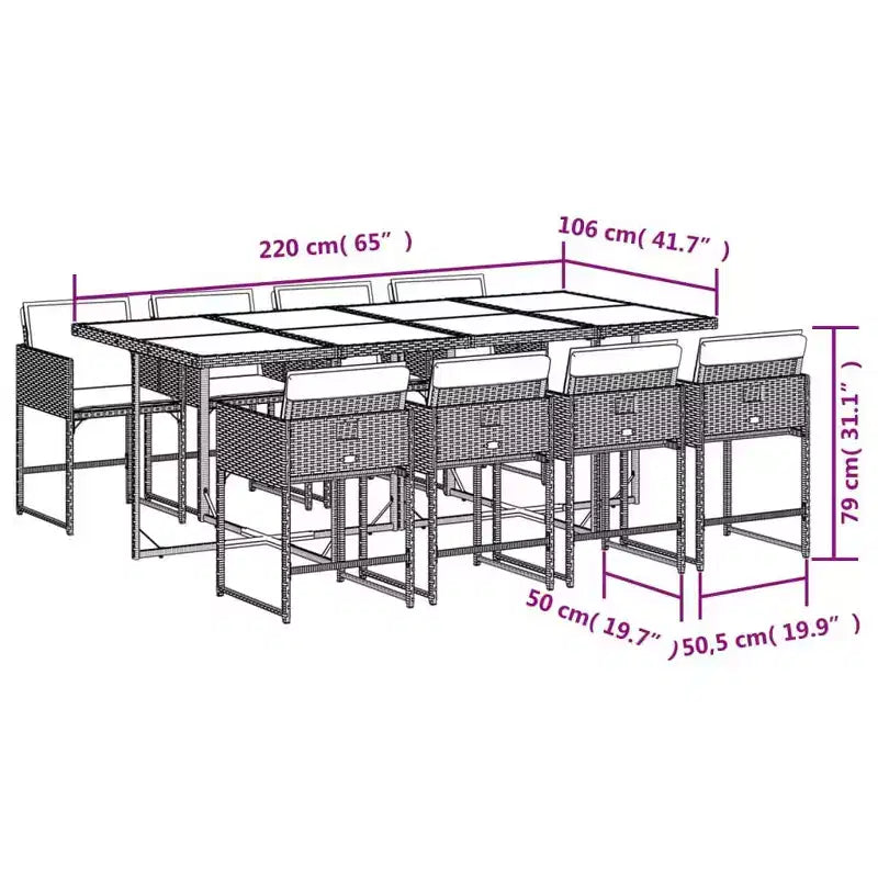 vidaXL Ensemble de salle à manger d'extérieur 8 places Résine tressée Gris 9 pièces